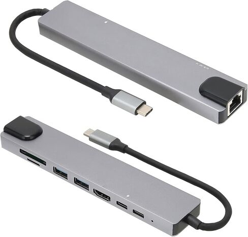 8 in 1 Docking Hub,USB C Hub Docking Station,TypeC Hub Adapter,USB C to TypeC USB2.0 USB PD RJ45 Memory Card Storage Card,Stable Performance in Saudi Arabia