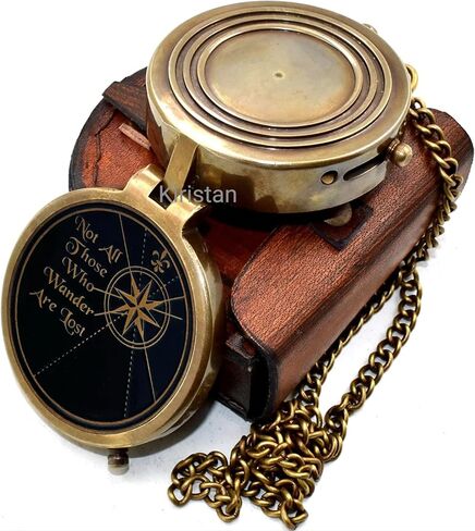 Not All Those Who Wander are Lost Brass Antique Compass with Leather Case for Outdoor Hiking Camping Compass, Graduation Gift, Religious Gift, Gift for Boys & Girls. in Saudi Arabia