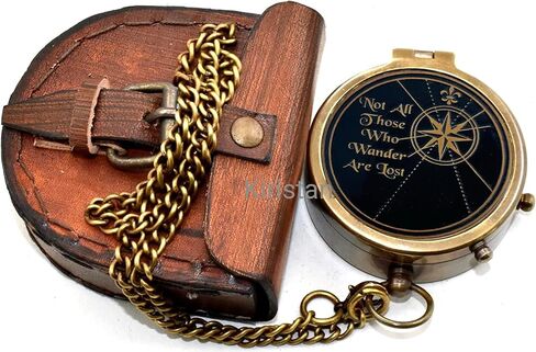 Not All Those Who Wander are Lost Brass Antique Compass with Leather Case for Outdoor Hiking Camping Compass, Graduation Gift, Religious Gift, Gift for Boys & Girls. in Saudi Arabia