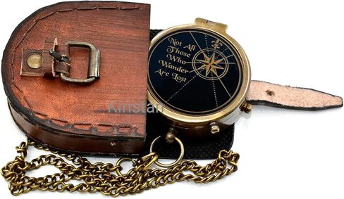 Not All Those Who Wander are Lost Brass Antique Compass with Leather Case for Outdoor Hiking Camping Compass, Graduation Gift, Religious Gift, Gift for Boys & Girls. in Saudi Arabia