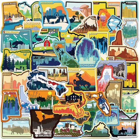 50PCS US States Stickers,Cool Travel Stickers,Waterproof Vinyl Stickers for Water Bottles,Laptop,Luggage,Teens Adults,Keyboards,Backpacks,Skateboards,Luggage,Water Bottles,Scrapbooks in Saudi Arabia