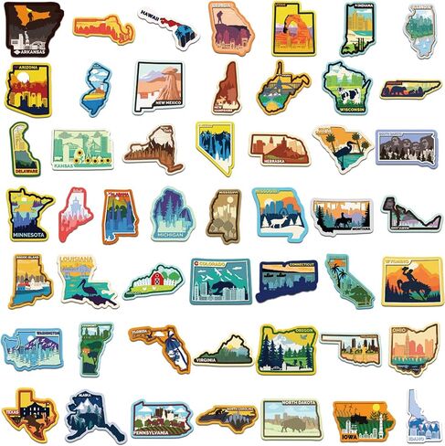 50PCS US States Stickers,Cool Travel Stickers,Waterproof Vinyl Stickers for Water Bottles,Laptop,Luggage,Teens Adults,Keyboards,Backpacks,Skateboards,Luggage,Water Bottles,Scrapbooks in Saudi Arabia