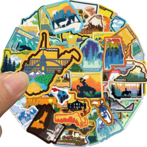 50PCS US States Stickers,Cool Travel Stickers,Waterproof Vinyl Stickers for Water Bottles,Laptop,Luggage,Teens Adults,Keyboards,Backpacks,Skateboards,Luggage,Water Bottles,Scrapbooks in Saudi Arabia