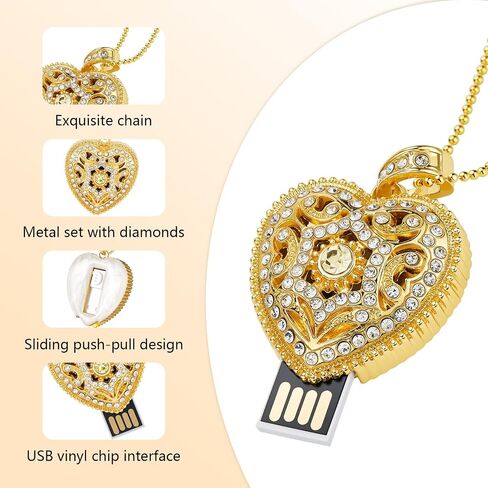 محرك أقراص فلاش USB ، قلب قطره 16 جيجابايت/32 جيجابايت/64 جيجابايت/128 جيجا بايت محمولة USB2.0 لعصا آمنة للتخزين بتخزين Pendrive Thumb (Retro Gold ، 128GB) in Kuwait