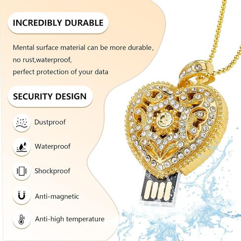 محرك أقراص فلاش USB ، قلب قطره 16 جيجابايت/32 جيجابايت/64 جيجابايت/128 جيجا بايت محمولة USB2.0 لعصا آمنة للتخزين بتخزين Pendrive Thumb (Retro Gold ، 128GB) in Kuwait