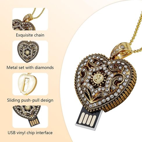 محرك أقراص فلاش USB ، قلب قطره 16 جيجابايت/32 جيجابايت/64 جيجابايت/128 جيجا بايت محمولة USB2.0 لعصا آمنة للتخزين بتخزين Pendrive Thumb (Retro Gold ، 128GB) in Kuwait