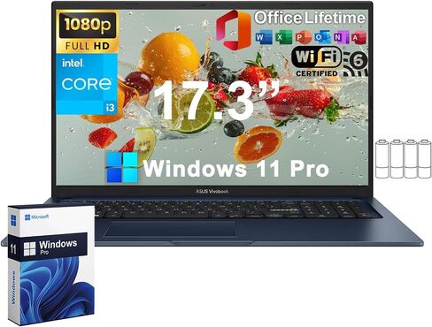 ASUS VIVOBOOK 17.3 "FHD IPS Business Business Captop ، مع ترخيص Office LifeTime و Windows 11 Pro ، 12th Gen Intel 6-Core I3-1215U ، 24 جيجا بايت ذاكرة الوصول العشوائي ، 1 تيرابايت SSD ، لوحة مفاتيح الرقمية ، Wi-Fi 6E ، BT ، HDMI ، W/Battery in Saudi Arabia