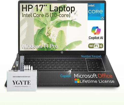كمبيوتر الكمبيوتر المحمول HP 17 بوصة ، 17.3 "جهاز كمبيوتر محمول من FHD IPS ، Intel 10-Core I5 ​​، 64GB RAM 2TB SSD ، Windows 11 Pro ، مكتب Lifetime ، 10 مفتاح in Kuwait