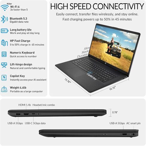 كمبيوتر الكمبيوتر المحمول HP 17 بوصة ، 17.3 "جهاز كمبيوتر محمول من FHD IPS ، Intel 10-Core I5 ​​، 64GB RAM 2TB SSD ، Windows 11 Pro ، مكتب Lifetime ، 10 مفتاح in Kuwait