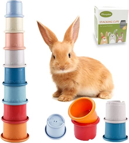 8 Pcs Stacking Cups for Rabbits Guinea Pig Reusable Multi-Colored Bunny Toy Rabbit Toys of Different Sizes, Safe Plastic Nesting Toys for Bunny Small Animals Hiding Food and Playing in Kuwait