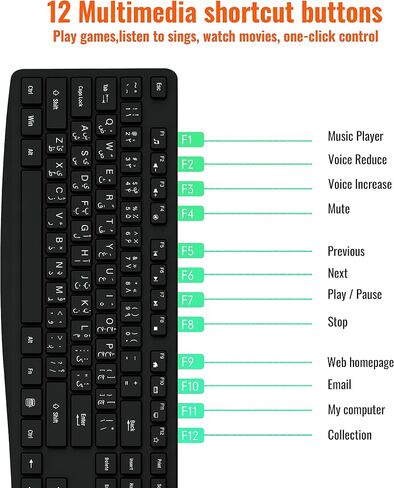 Pashto و Dari لوحة مفاتيح USB السلكية ذات السلكية مع تخطيط الولايات المتحدة (QWERTY) ، أسود غير لامع in Kuwait