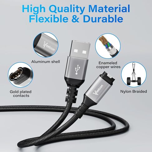 Charger Cable for Garmin Watch 4 FT-2 Pack, USB A to Garmin Braided Safe Fast Charging Adapter Cord for Garmin Fenix,Forerunner,Instinct,Venu,Vivoactive,Epix,Tactix,Swim Accessories in Kuwait