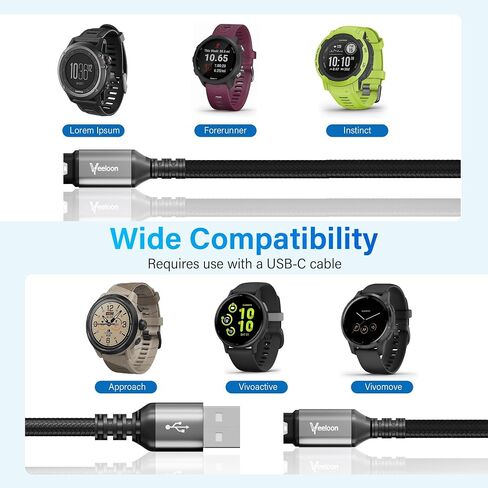 Charger Cable for Garmin Watch 4 FT-2 Pack, USB A to Garmin Braided Safe Fast Charging Adapter Cord for Garmin Fenix,Forerunner,Instinct,Venu,Vivoactive,Epix,Tactix,Swim Accessories in Kuwait