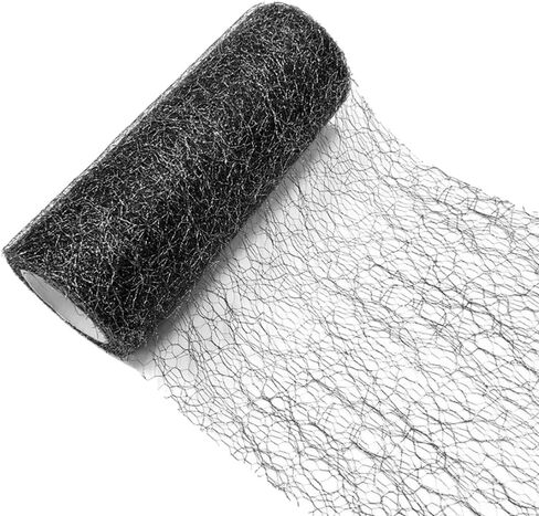 Queenbox 6"x10 Yards Openwork Tulle Ribbon, Irregular Spider Web Mesh Hollow Gauze Roll Hole Lace Net Thin Fabric for DIY Art Craft, Black in Kuwait