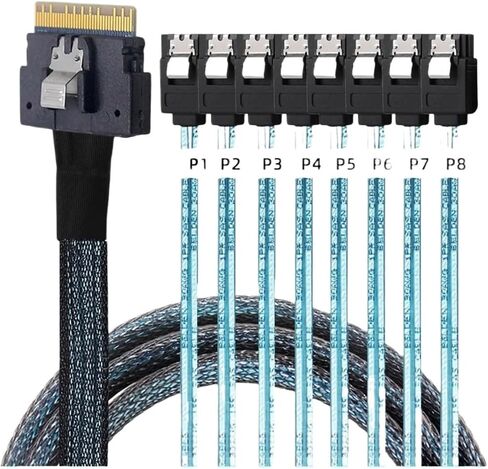 2025 PCI-E S/AS 4.0 SFF-8654 8i to 8X SATA Cord 4X M1ni S/AS 29Pin SFF-8482 Computer Server Array Disk Cord(0.5m,8X to 8-SATA) in Saudi Arabia