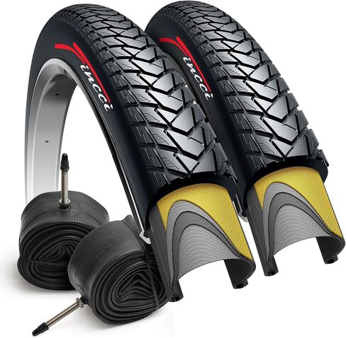 Fincci Pair 700x35c Tire 37-622 Foldable 60 TPI City Commuter Tires with Nylon Protection and Presta Valve Inner Tubes 48mm for Cycle Road Mountain MTB Hybrid Touring Electric Bike Bicycle - Pack of 2 in Saudi Arabia