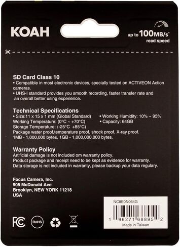Koah Ultimate 64GB SDHC Memory Card Class10 U3 V30 UHS-I High-Speed Flash Storage in Kuwait