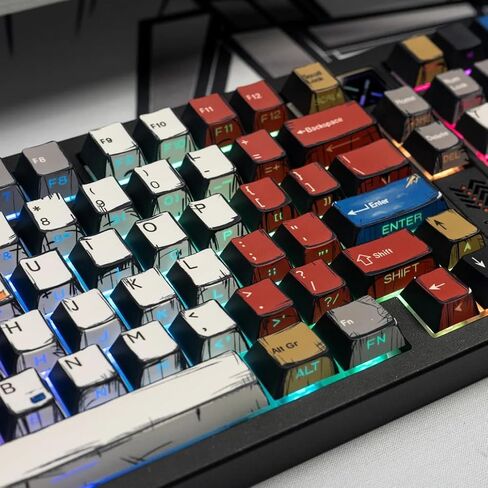 Comic-Themed Mechanical Keyboard with Side-Translucent RGB & PBT Keycaps - Durable Design in Saudi Arabia