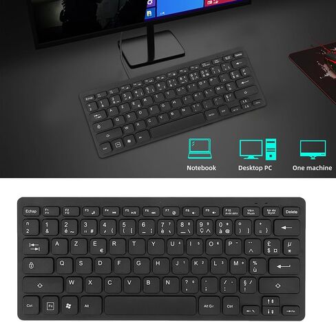 لوحة مفاتيح لغة VBESTLIFE ثنائية اللغة ، 78 لوحة مفاتيح LANGY ULTRA SLIT ، لوحة مفاتيح كمبيوتر سلكية USB 2.0 ، هادئة ومضغوطة (تخطيط الأذرتي الفرنسي) in Saudi Arabia