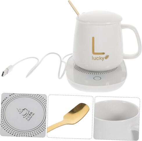 USB Coffee Cup Warmer for Home Ceramic Heating Plate Thermostatic Mug for Milk for Babies and Boys and Girls Electric Beverage Warmer 1 Set in Kuwait
