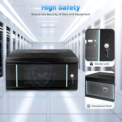 Wall Mount Server Cabinet, Network Server Data Cabinet Rack with Glass Locking Door, 4U Server Organizer for IT Equipment, A/V Devices, 23.62 * 17.72 * 9.45in in Kuwait