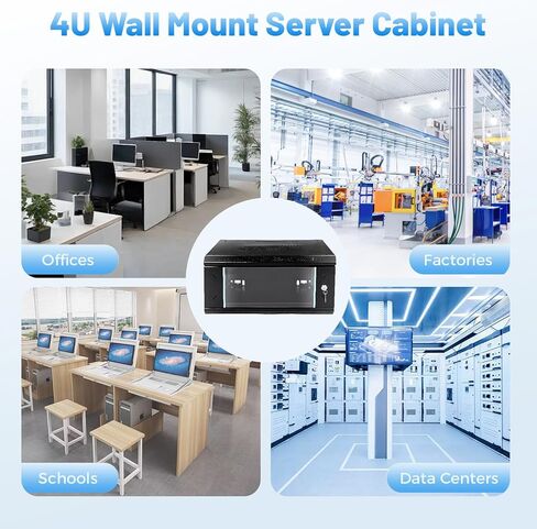 Wall Mount Server Cabinet, Network Server Data Cabinet Rack with Glass Locking Door, 4U Server Organizer for IT Equipment, A/V Devices, 23.62 * 17.72 * 9.45in in Kuwait