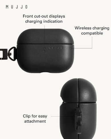 Mujjo Echelon Leather Case for AirPods Pro (3rd Gen) - Wireless Charging Compatible - Durable & Luxurious Design - Secure Fit - Premium Leather - Black in Saudi Arabia