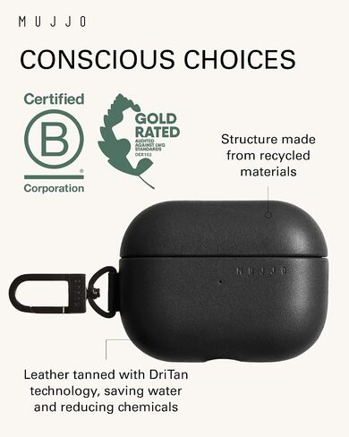 Mujjo Echelon Leather Case for AirPods Pro (3rd Gen) - Wireless Charging Compatible - Durable & Luxurious Design - Secure Fit - Premium Leather - Black in Saudi Arabia