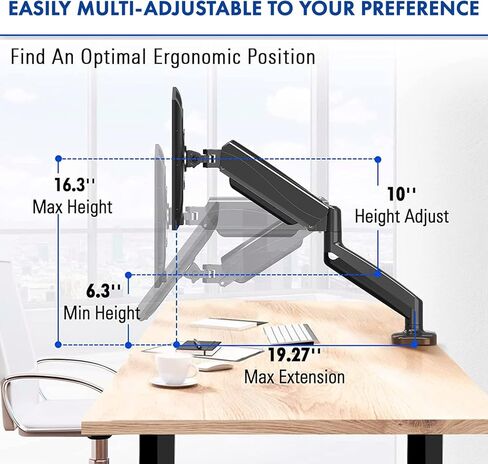 Spring LCD Monitor Arm with USB and Multimedia Ports for: AOC C27G2Z 27" Curved Frameless Ultra-Fast Gaming Monitor, FHD 1080p, 0.5ms 240Hz, FreeSync Black, 27" FHD Curved in Kuwait