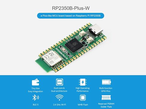 Waveshare RP2350 Microcontroller Development Board RP2350B-Plus-W, Equipped with Raspberry Pi Radio Module 2, Support Wi-Fi and Bluetooth, Built-in 520KB SRAM and 16MB on-chip Flash Memory in Saudi Arabia