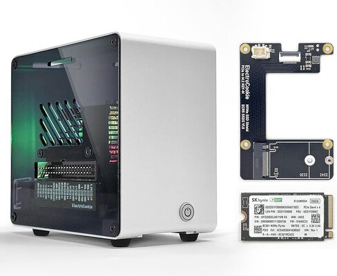electrocookie mini tower case for Raspberry Pi 5 with PCIe M.2 NVME HAT & 256GB SSD (Silver) in Kuwait