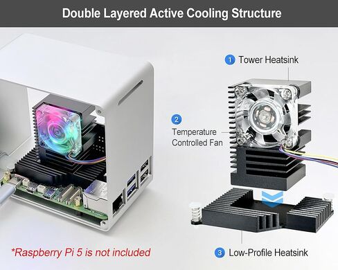 electrocookie mini tower case for Raspberry Pi 5 with PCIe M.2 NVME HAT & 256GB SSD (Silver) in Kuwait