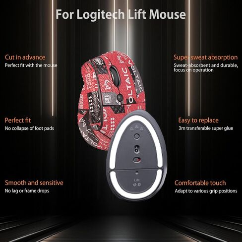 شريط قبضة الماوس لرفع Logitech ، حواف منحنية مدورة الزلاجات ، أقدام الماوس ، وترقية الفئران المحترفة المقاومة للعرق المقاومة للذات (لوحة القدم + شريط قبضة الماوس الأحمر) in Saudi Arabia