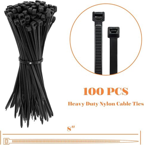 BOUYA Nylon Zip Ties 8" (Pack of 80), 50lb Strength Heavy Duty Industrial Cable Wire Ties,Heavy Duty Industrial - Black in Saudi Arabia