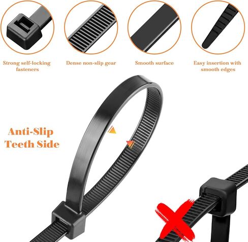 BOUYA Nylon Zip Ties 8" (Pack of 80), 50lb Strength Heavy Duty Industrial Cable Wire Ties,Heavy Duty Industrial - Black in Saudi Arabia