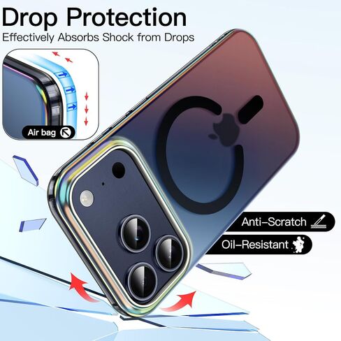 Jetech Iridescent Case لـ iPhone 17 Pro 6.3 بوصة متوافقة مع Magsafe ، والتصميم الفريد والجمالي اللطيف ، والغطاء الهاتفي الظهر الفلورسنت الملون الخلفي (أسود قزحيات) in Kuwait