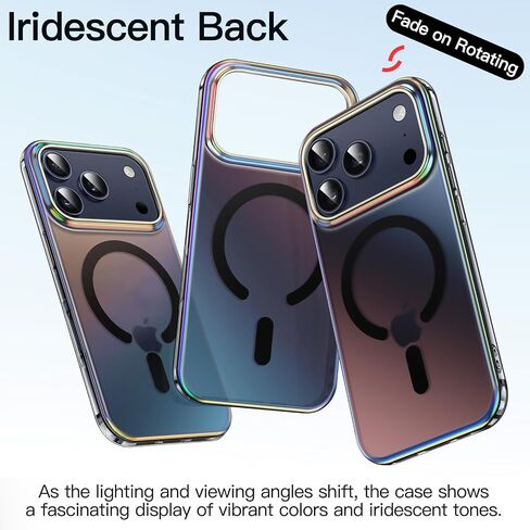 Jetech Iridescent Case لـ iPhone 17 Pro 6.3 بوصة متوافقة مع Magsafe ، والتصميم الفريد والجمالي اللطيف ، والغطاء الهاتفي الظهر الفلورسنت الملون الخلفي (أسود قزحيات) in Kuwait