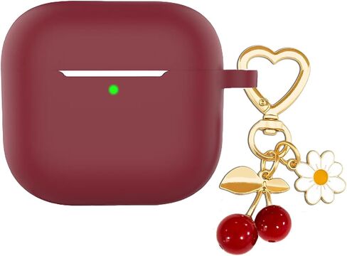 Protective Case Cover for Airpods 4 with Cute Cherry Charm Heart Keychain,Soft Silicone Airpod 4 Daisy Key Chains for Apple Airpods 4th Generation Case for Women Men Burgundy in Saudi Arabia