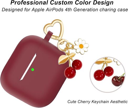 Protective Case Cover for Airpods 4 with Cute Cherry Charm Heart Keychain,Soft Silicone Airpod 4 Daisy Key Chains for Apple Airpods 4th Generation Case for Women Men Burgundy in Saudi Arabia