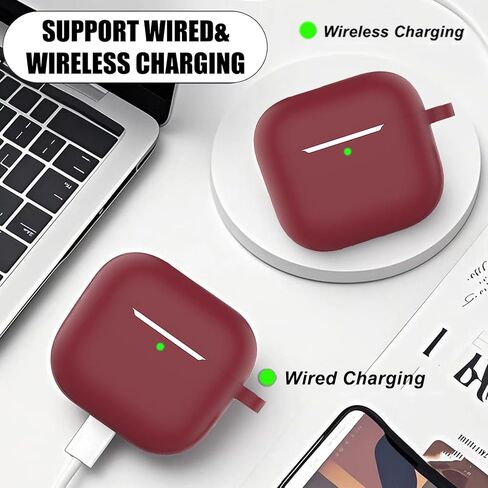 Protective Case Cover for Airpods 4 with Cute Cherry Charm Heart Keychain,Soft Silicone Airpod 4 Daisy Key Chains for Apple Airpods 4th Generation Case for Women Men Burgundy in Saudi Arabia