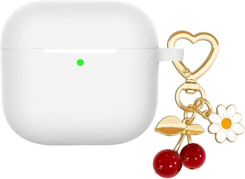 Protective Case Cover for Airpods 4 with Cute Cherry Charm Heart Keychain,Soft Silicone Airpod 4 Daisy Key Chains for Apple Airpods 4th Generation Case for Women Men Burgundy in Saudi Arabia