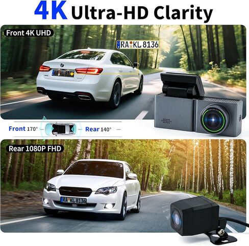 Masdio Dash Cam الأمامي والخلفي ، 4K+1080p كاميرا DASH مزدوجة للسيارات مع تطبيق WIFI ، 3.2 "LCD ، الرؤية الليلية الفائقة ، وضع وقوف السيارات على مدار الساعة طوال أيام الأسبوع ، G-SESOR ، تسجيل حلقة ، بطاقة 32 جيجابايت in Saudi Arabia