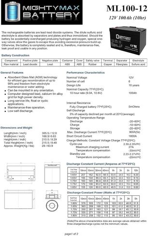 Mighty Max Battery 12V 100AH ​​SLA AGM بطارية لألواح شمسية خارج الشبكة in Saudi Arabia