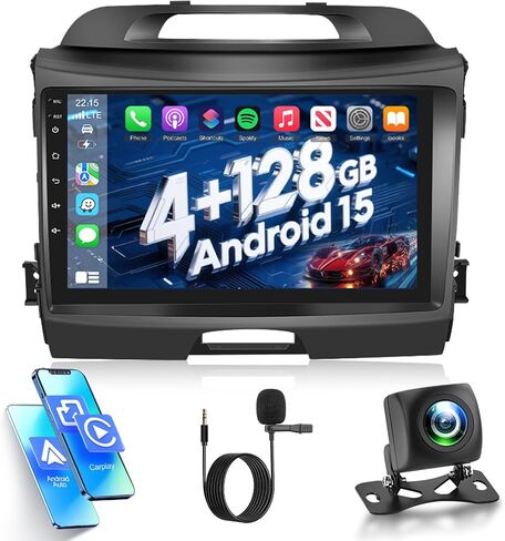 4G+128G Car Stereo for KIA Sportage 2010-2016 with Wireless Carplay & Android Auto - 9 Inch Android 15 Touchscreen Radio with EQ/5G WiFi/GPS/SWC, AHD Rear View Camera in Saudi Arabia