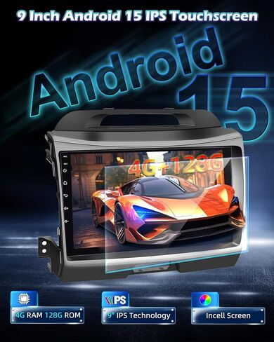 4G+128G Car Stereo for KIA Sportage 2010-2016 with Wireless Carplay & Android Auto - 9 Inch Android 15 Touchscreen Radio with EQ/5G WiFi/GPS/SWC, AHD Rear View Camera in Saudi Arabia