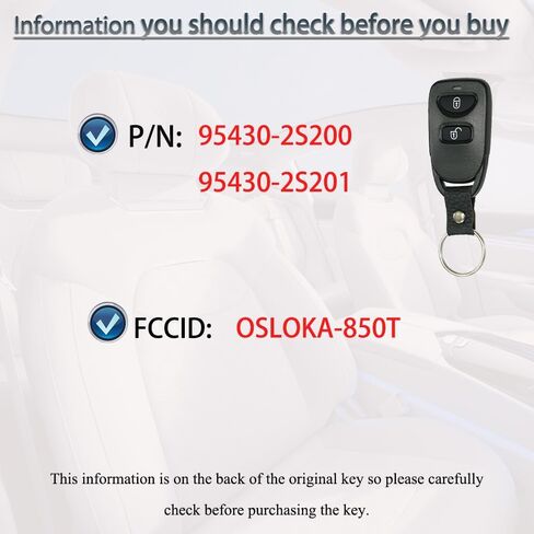 نوبات استبدال المفتاح FOB لـ Hyundai Tucson 2010 2011 2012 2013 2015 2015 دخول مفتاح التحكم عن بُعد معرف FCC: OSLOKA-850T 95430-2S200 95430-2S201 in Kuwait
