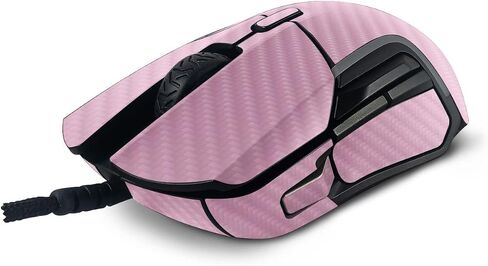 MightySkins Carbon Fiber Skin Compatible with SteelSeries Rival 5 Gaming Mouse - Solid Pink | Protective, Durable Textured Carbon Fiber Finish | Easy to Apply and Change Styles | Made in The USA in Saudi Arabia