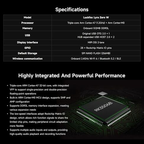 Waveshare Luckfox Lyra Zero W Micro Linux Development Board على أساس رقاقة RK3506B ، المدمجة مع معالجات القشرة ذات الذراع الثلاثي والذراع والذراع معالجات Cortex-M0 in Saudi Arabia