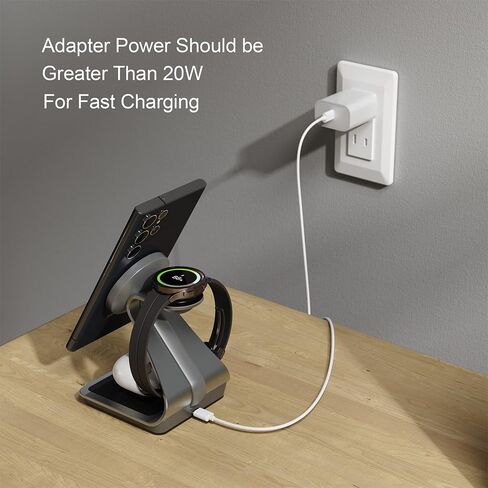 الشاحن اللاسلكي لشركة Samsung: Magnetic 3 in 1 محطة شحن لاسلكية لـ Samsung S25 S24 Ultra S23 S22 S21 ، Dock Charger Aluminium Alboy Stark for Galaxy Watch Ultra/7/6/5/4 ، Buds 2/2 Pro in Saudi Arabia