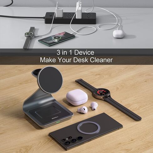 الشاحن اللاسلكي لشركة Samsung: Magnetic 3 in 1 محطة شحن لاسلكية لـ Samsung S25 S24 Ultra S23 S22 S21 ، Dock Charger Aluminium Alboy Stark for Galaxy Watch Ultra/7/6/5/4 ، Buds 2/2 Pro in Saudi Arabia